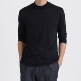 Wool Tailored Mock Neck Long Sleeve T-shirt Color: Navy