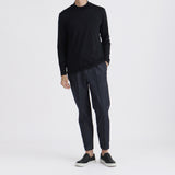 Wool Tailored Mock Neck Long Sleeve T-shirt Color: Navy