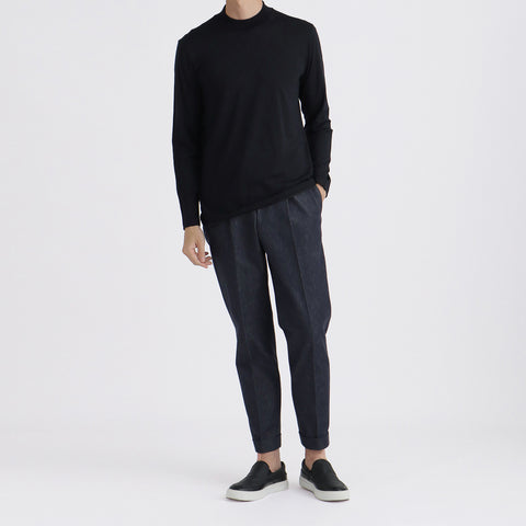 Wool Tailored Mock Neck Long Sleeve T-shirt Color: Navy