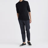 Wool Tailored Mock Neck Long Sleeve T-shirt Color: Navy