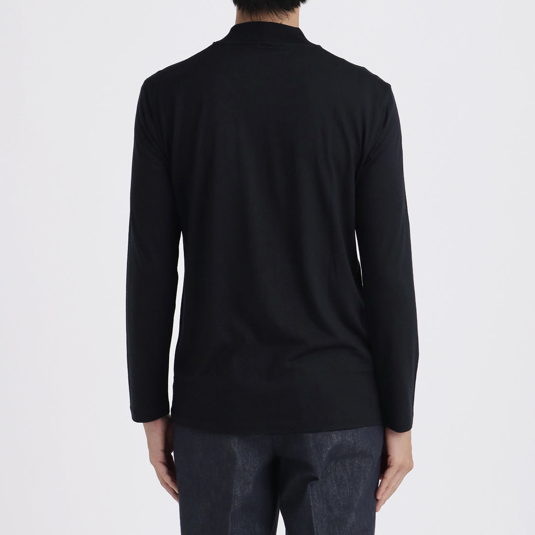 Wool Tailored Mock Neck Long Sleeve T-shirt Color: Navy