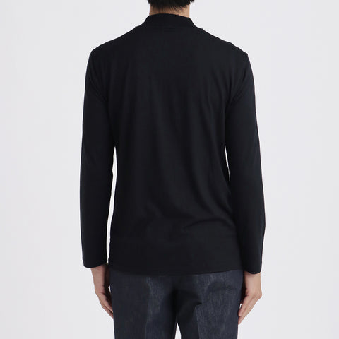 Wool Tailored Mock Neck Long Sleeve T-shirt Color: Navy