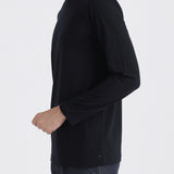 Wool Tailored Mock Neck Long Sleeve T-shirt Color: Navy