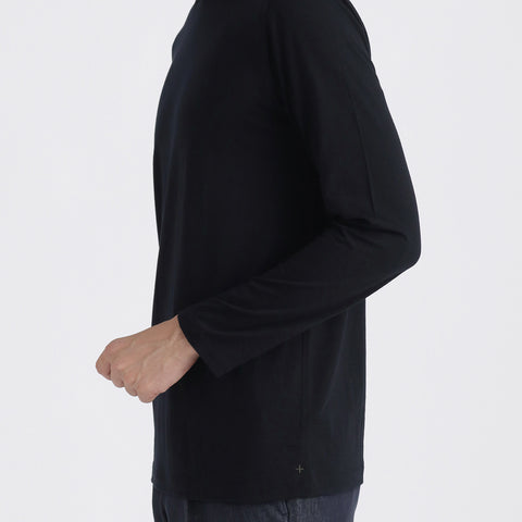 Wool Tailored Mock Neck Long Sleeve T-shirt Color: Navy