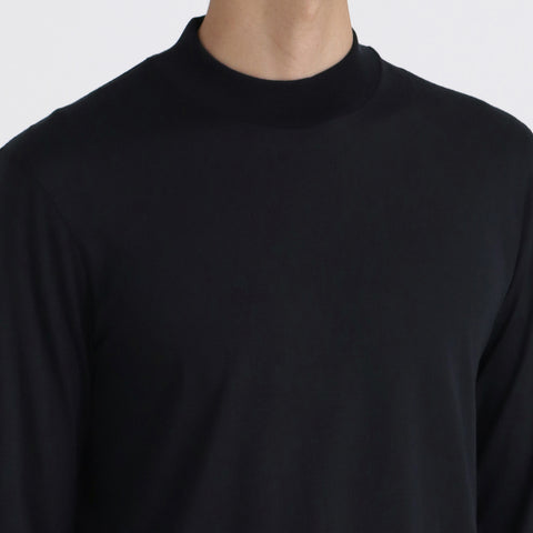 Wool Tailored Mock Neck Long Sleeve T-shirt Color: Navy
