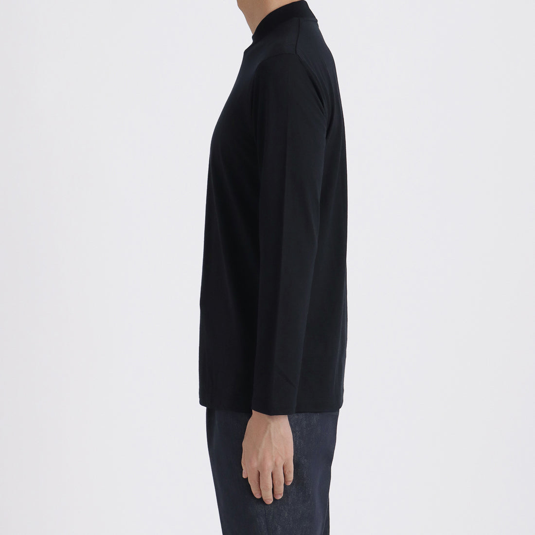 Wool Tailored Mock Neck Long Sleeve T-shirt Color: Navy
