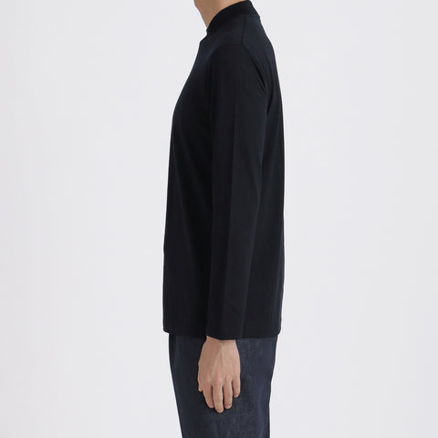 Wool Tailored Mock Neck Long Sleeve T-shirt Color: Navy