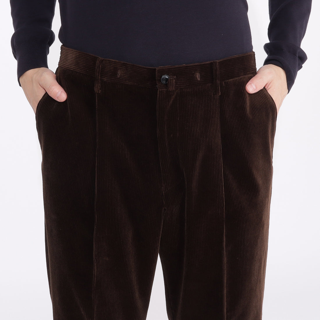 SUVIN PLATINUM Corduroy Easy Trousers Color: Brown