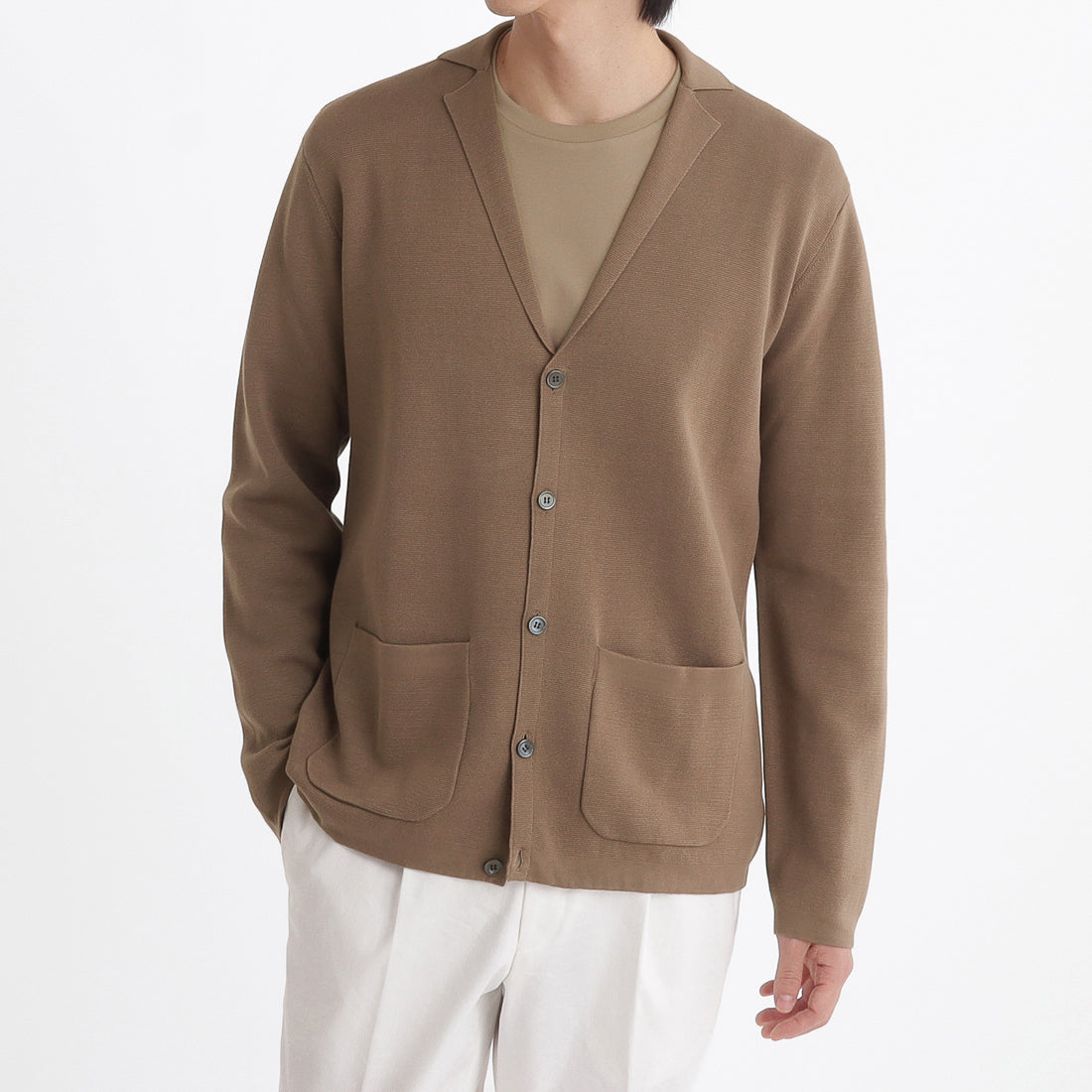 スビンプラチナム＆シルク カーディガンニットジャケット モカ