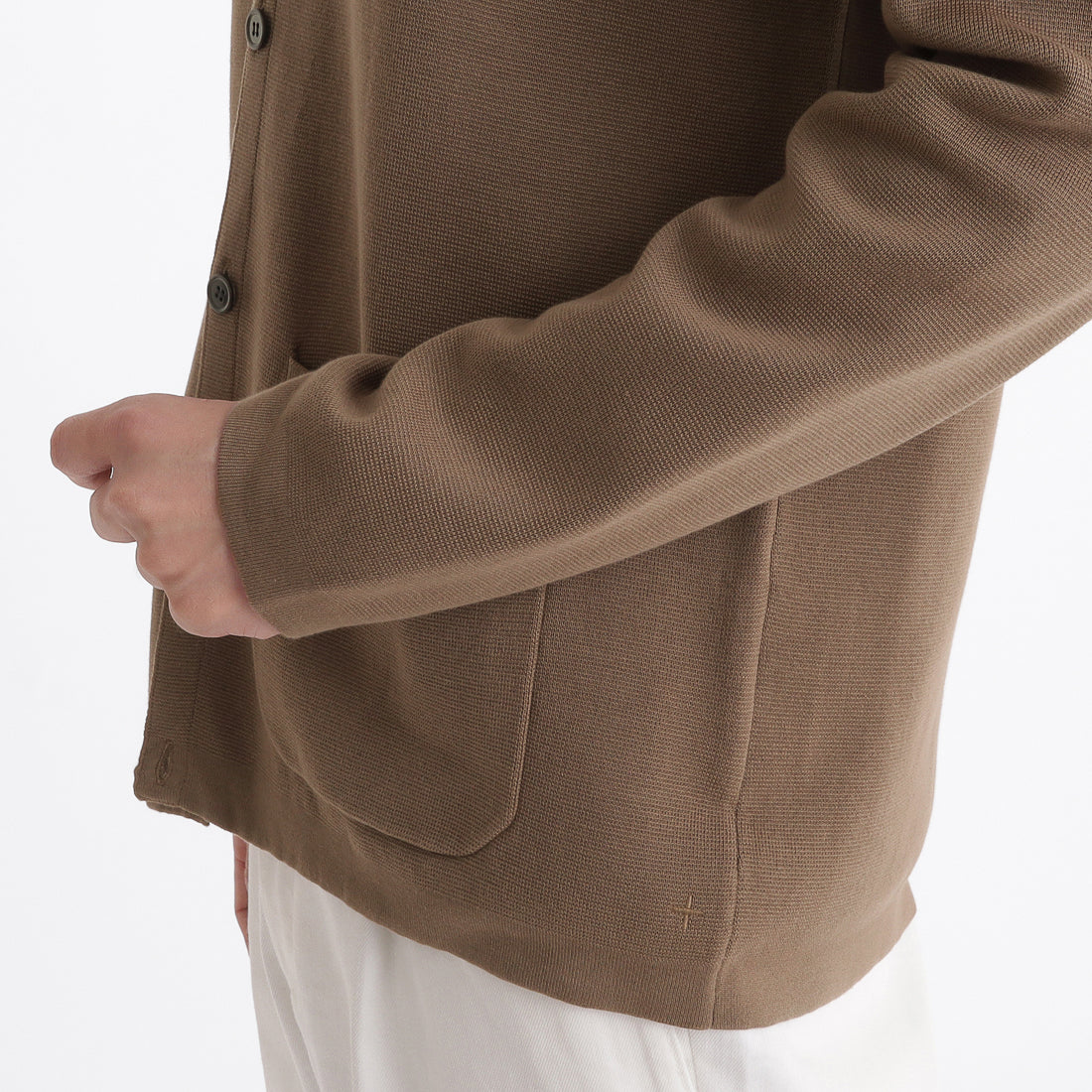 スビンプラチナム＆シルク カーディガンニットジャケット モカ