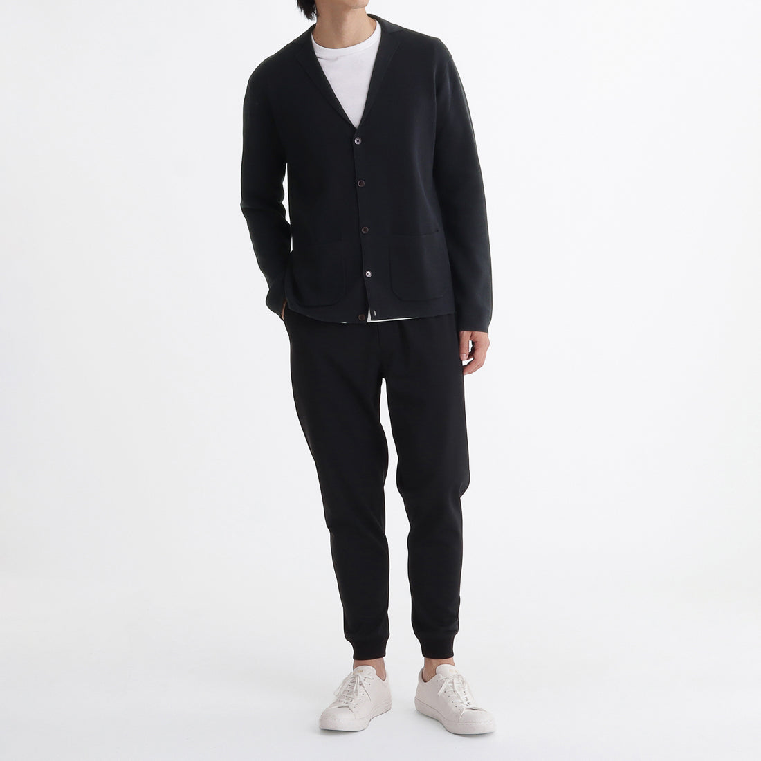 スビンプラチナム&シルク カーディガンニットジャケット ネイビー