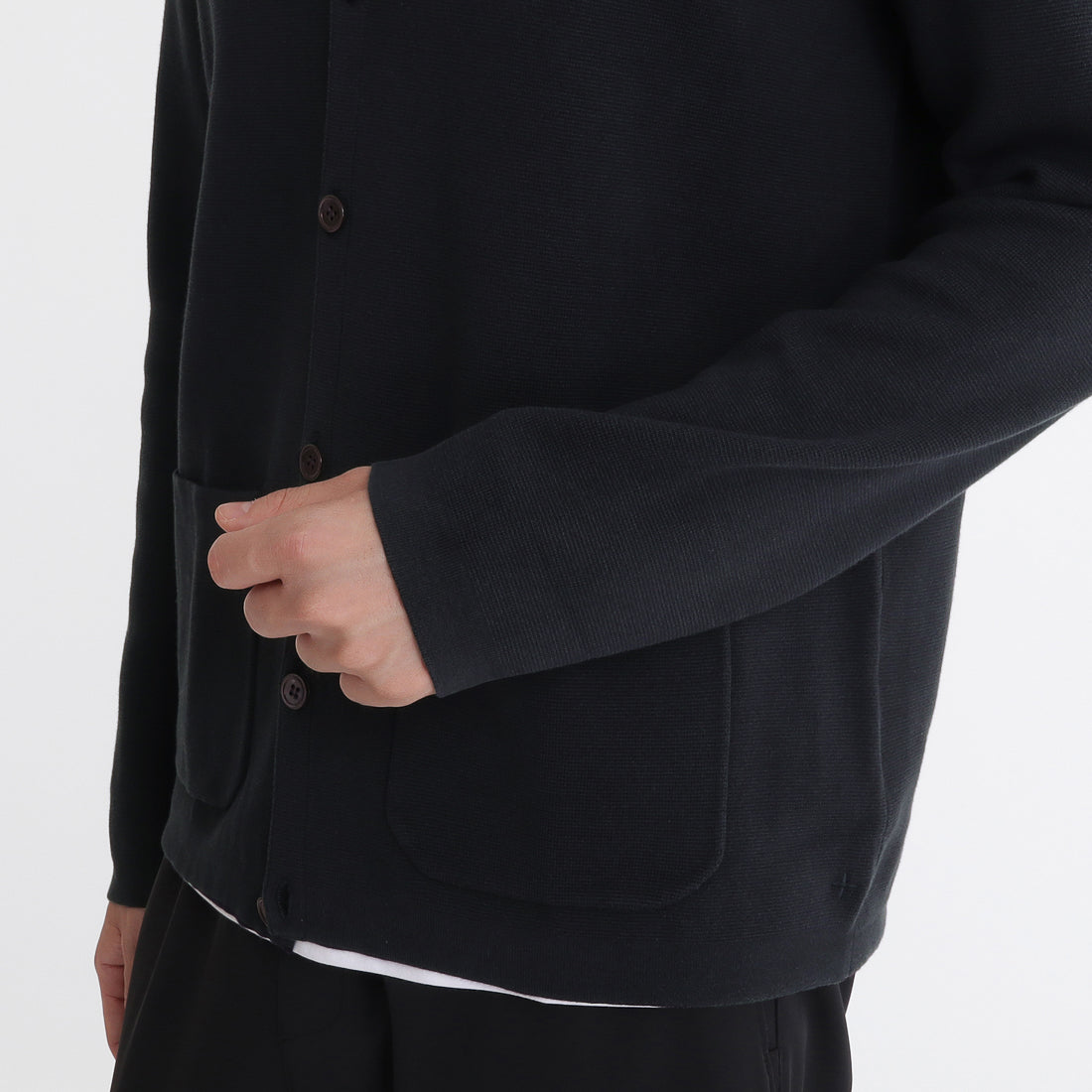 スビンプラチナム&シルク カーディガンニットジャケット ネイビー