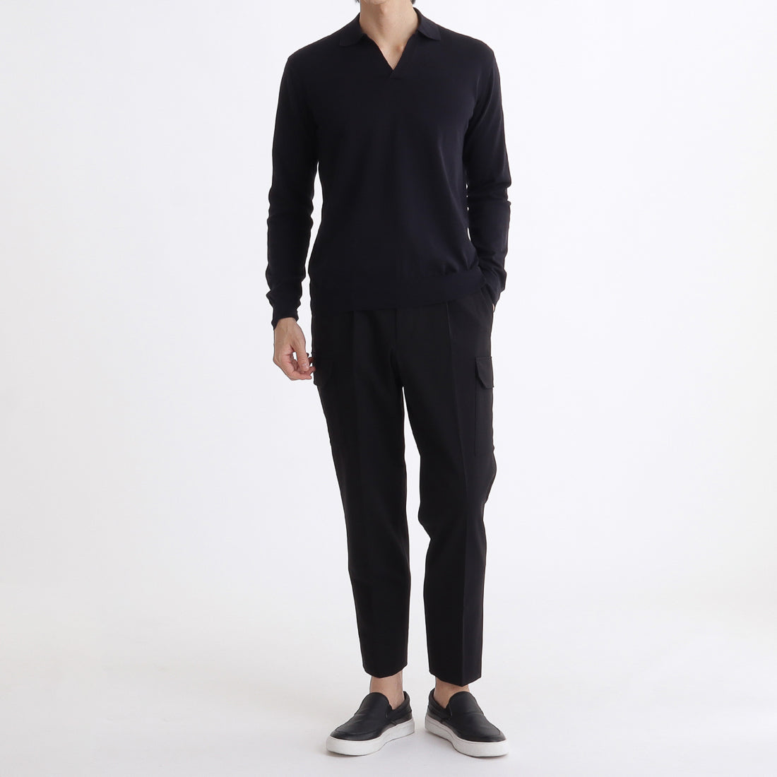 スビンプラチナム ロングスリーブスキッパーニット ネイビー