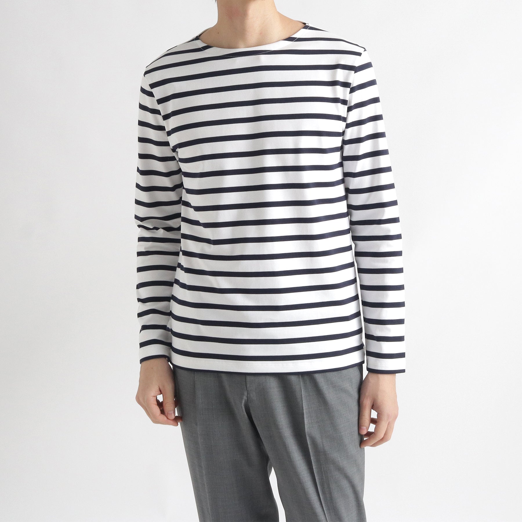 美品 ウティ Outil フランス製 長袖 ボーダー バスクシャツ 白ネイビー OUTIL(ウティ) バスクシャツ ブルー×ホワイト サイズ 2｜【公式