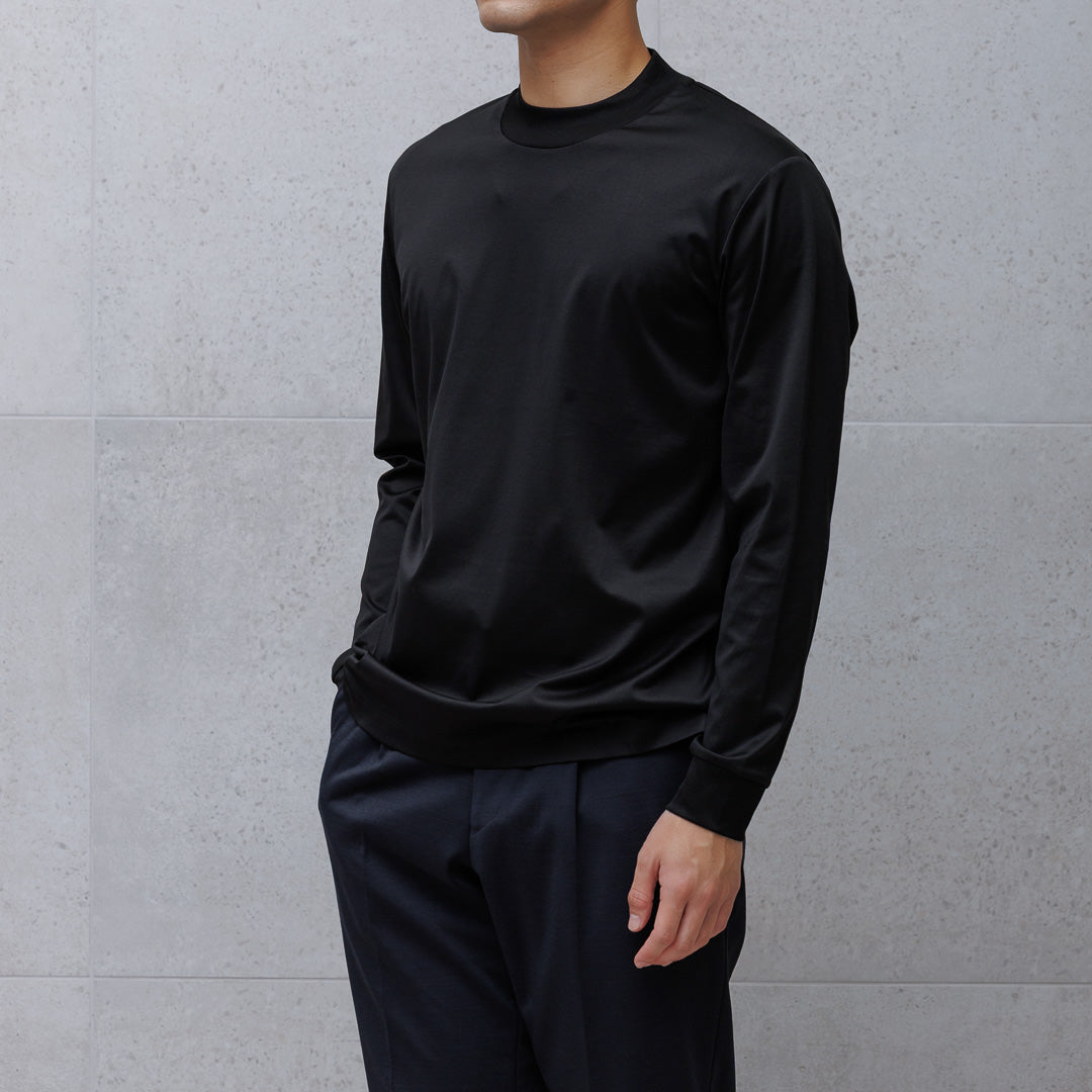 GIZA45 モックネックロングスリーブドレスTシャツ ブラック