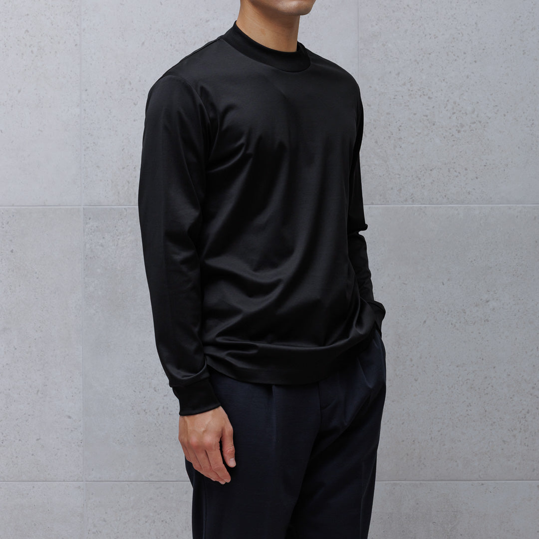 GIZA45 モックネックロングスリーブドレスTシャツ ブラック