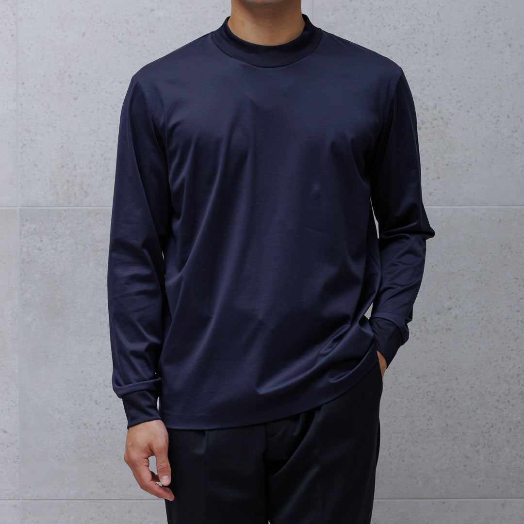 GIZA45 Mock Neck Long Sleeve Dress T-shirt Color: Navy