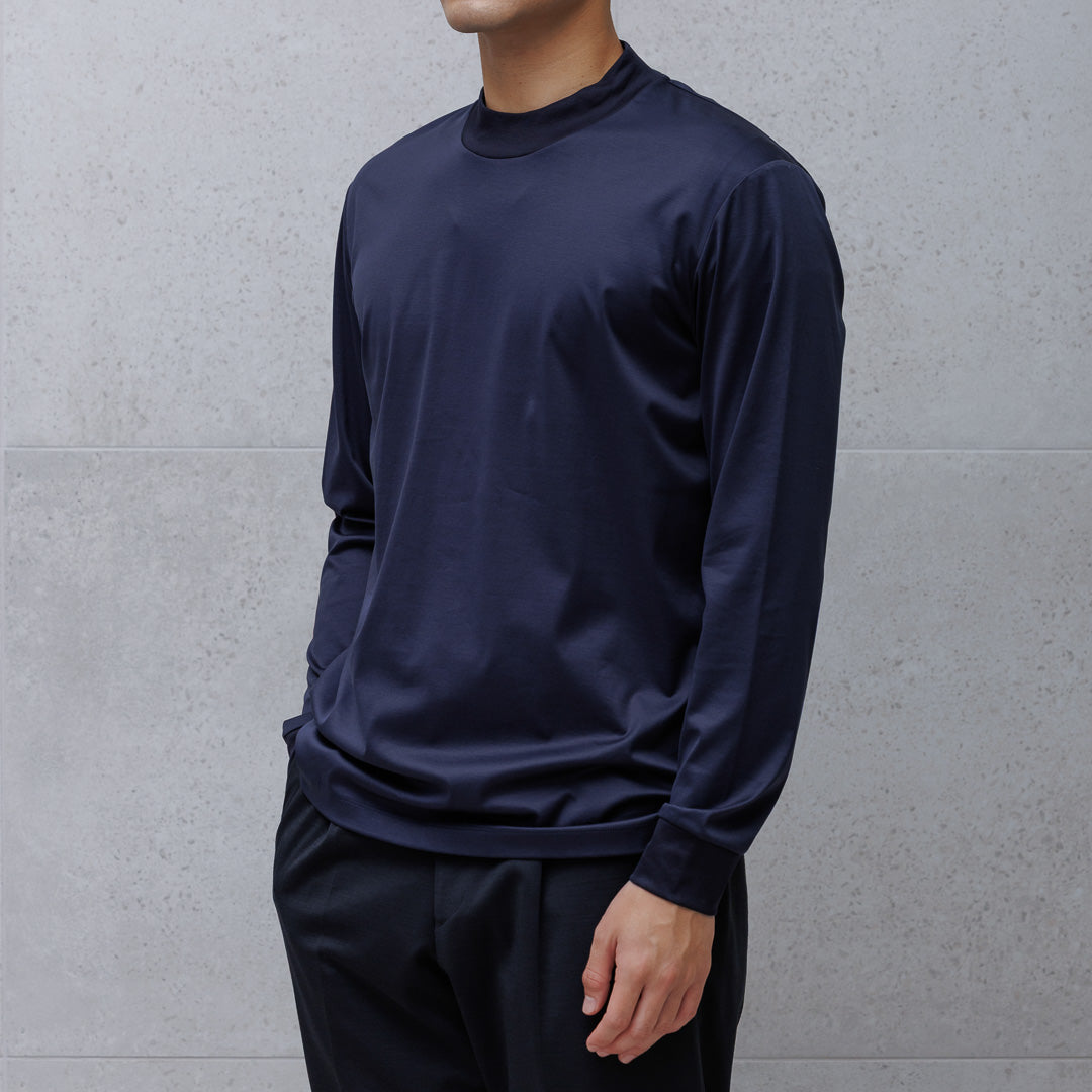 GIZA45 Mock Neck Long Sleeve Dress T-shirt Color: Navy