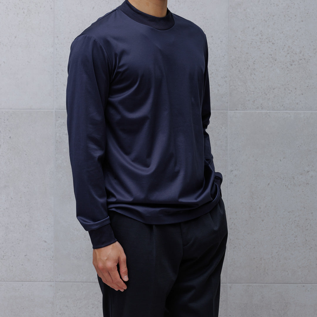 GIZA45 Mock Neck Long Sleeve Dress T-shirt Color: Navy