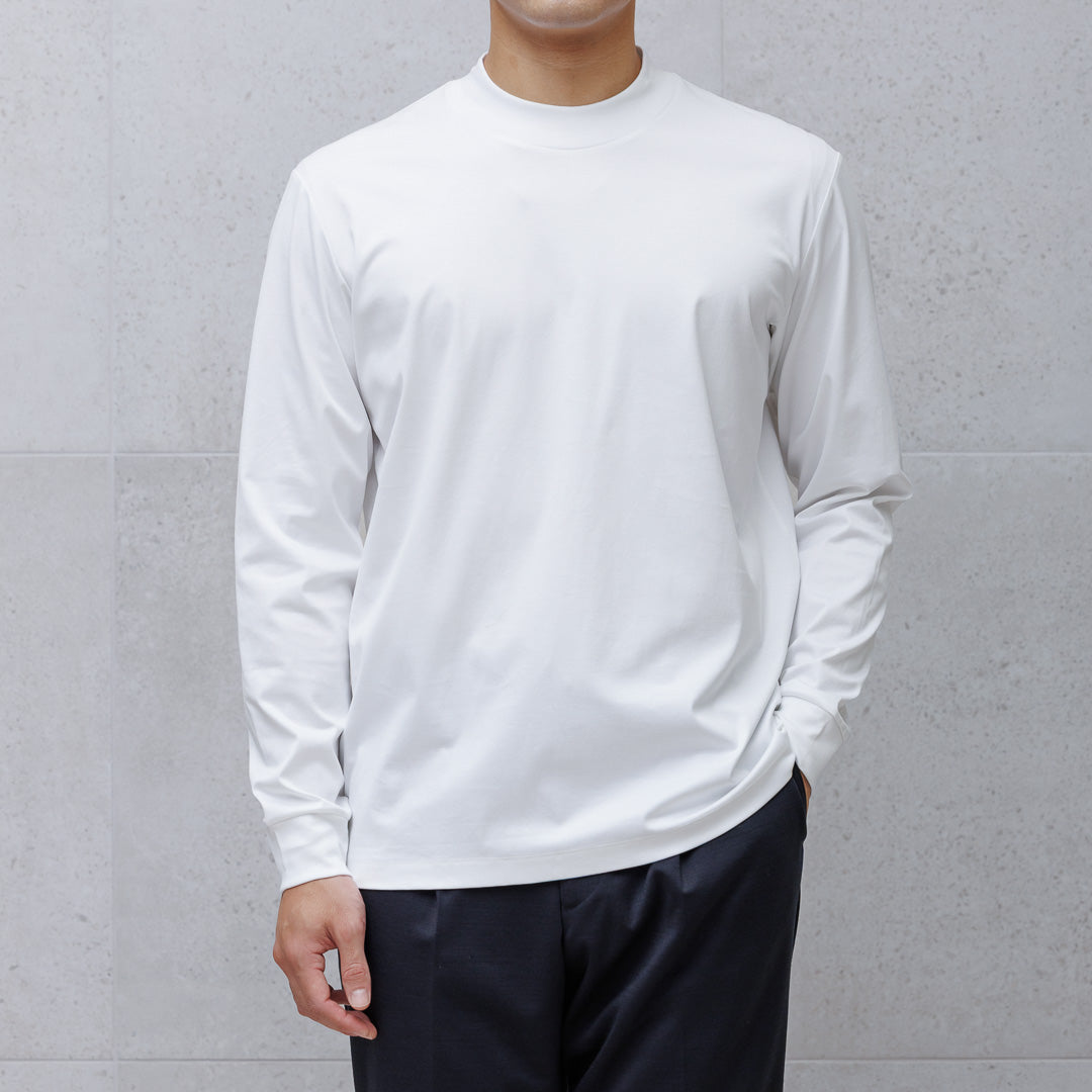 GIZA45 モックネックロングスリーブドレスTシャツ ホワイト