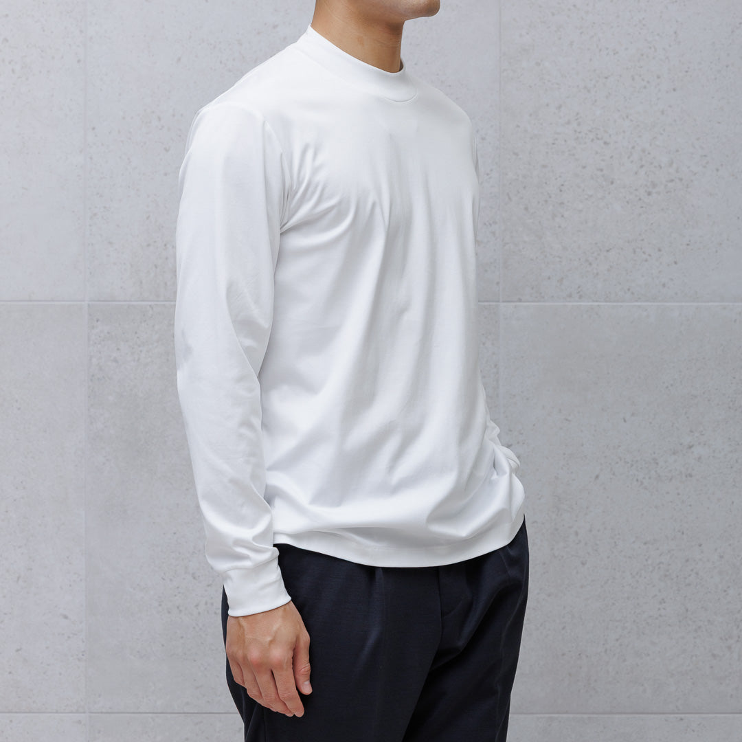 b*6様 『未使用』RUFFLOG モックネック 長袖シャツ ホワイト XS GIZA45 モックネックロングスリーブドレスTシャツ ホワイト