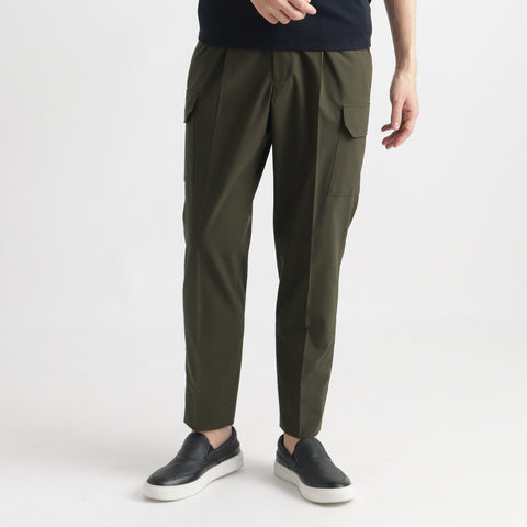 High Twist Cotton Panama Cargo Trousers Color: Olive