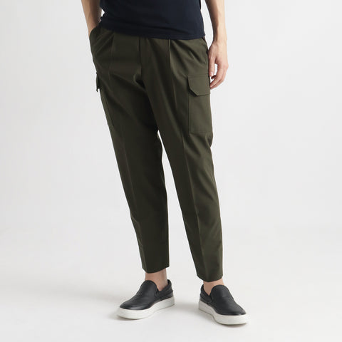 High Twist Cotton Panama Cargo Trousers Color: Olive