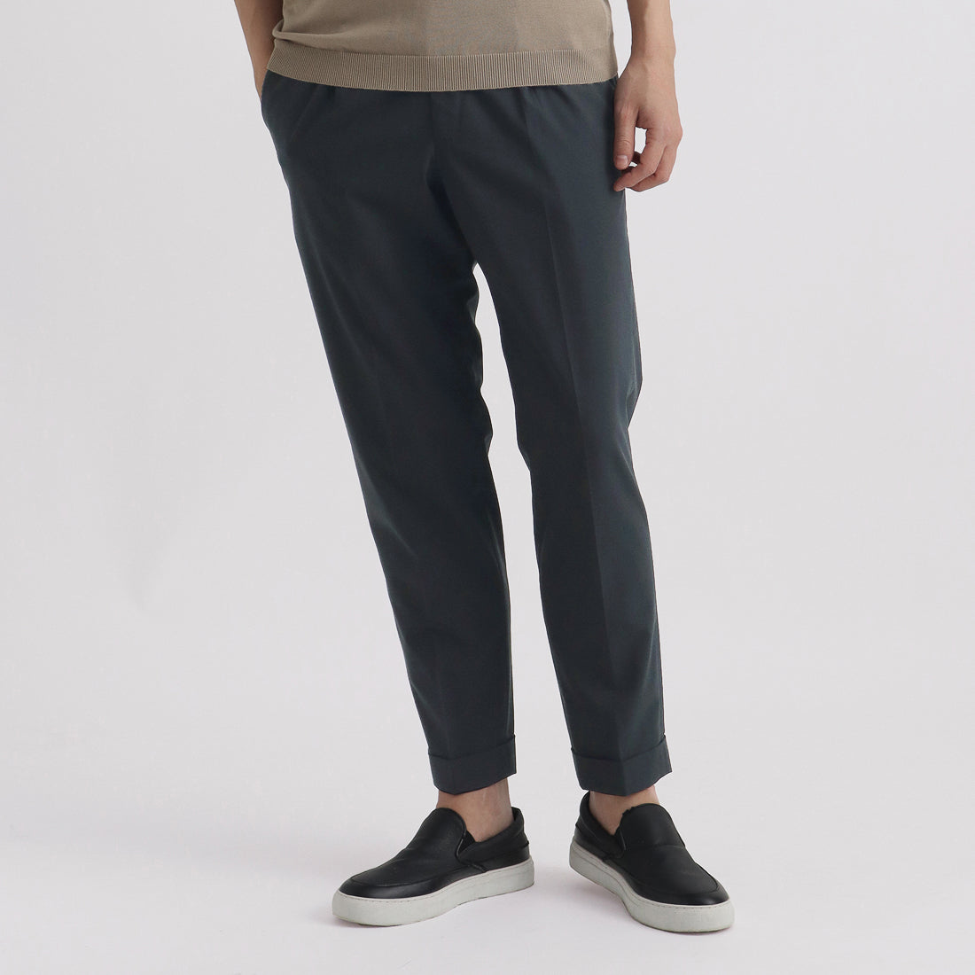 High Twist Cotton Panama Easy Trousers Color: Navy