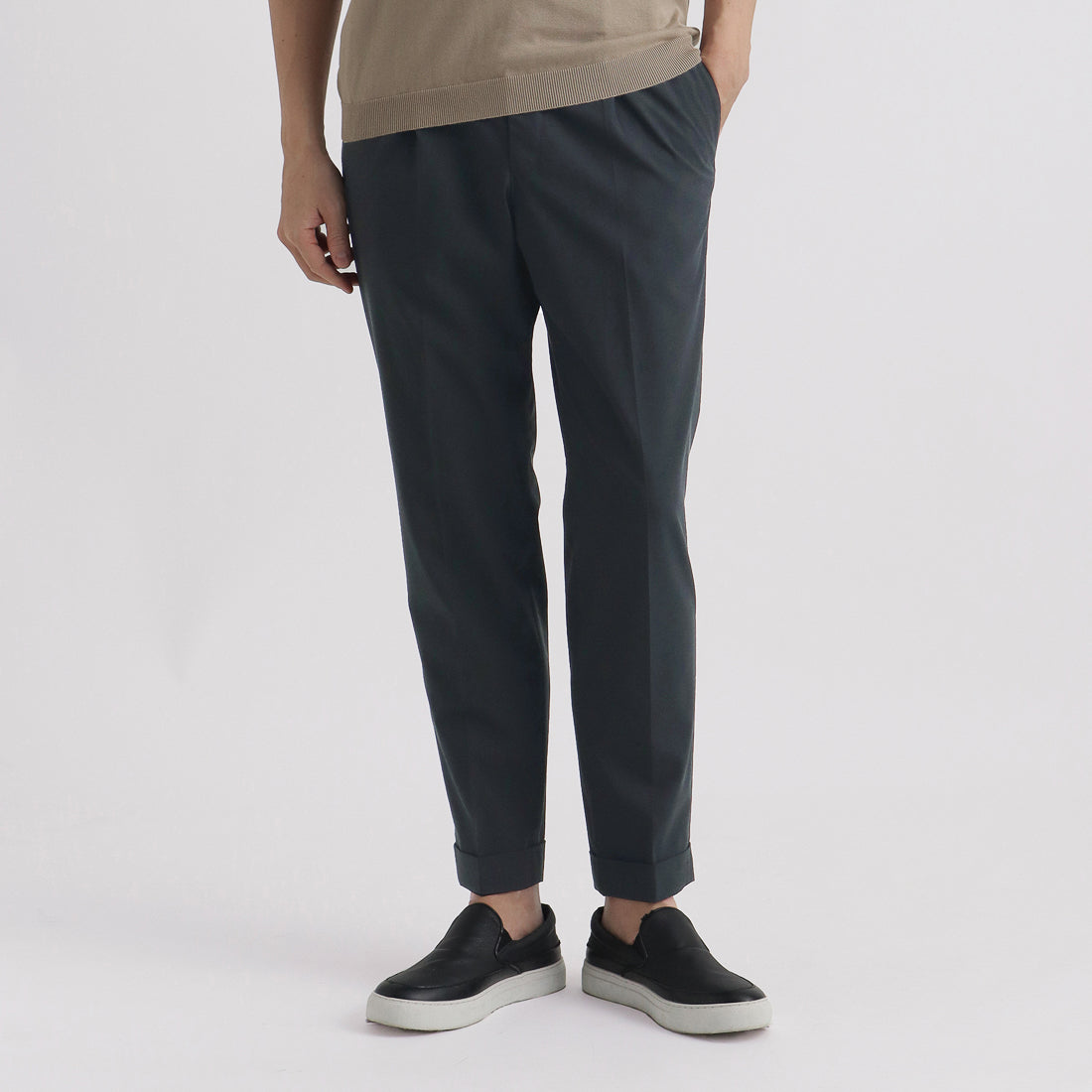 High Twist Cotton Panama Easy Trousers Color: Navy