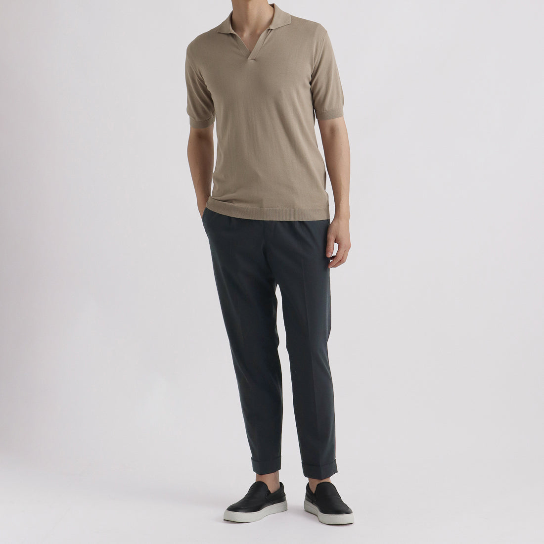 High Twist Cotton Panama Easy Trousers Color: Navy