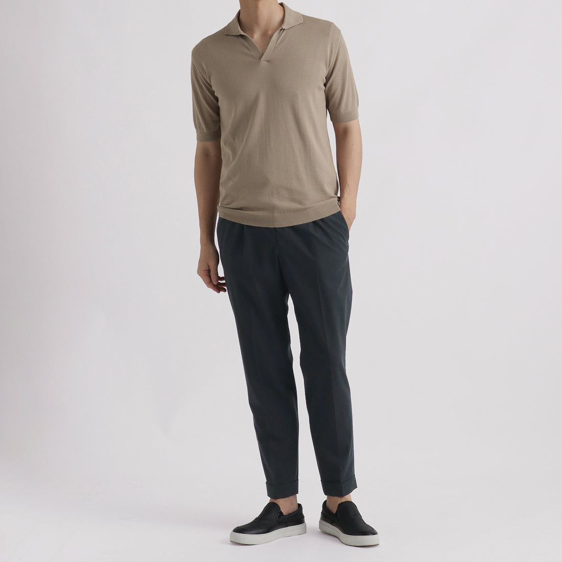High Twist Cotton Panama Easy Trousers Color: Navy