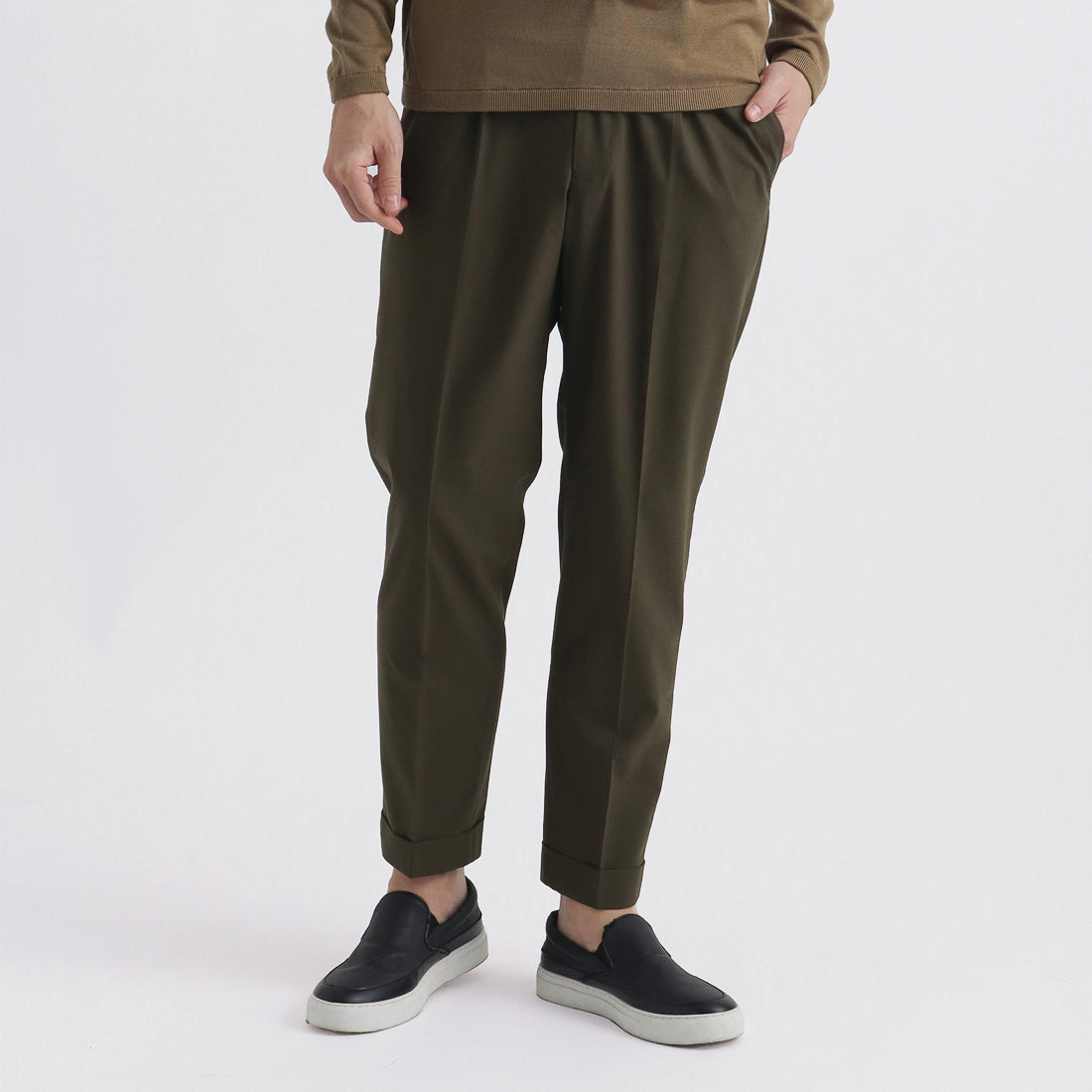 High Twist Cotton Panama Easy Trousers Color: Olive