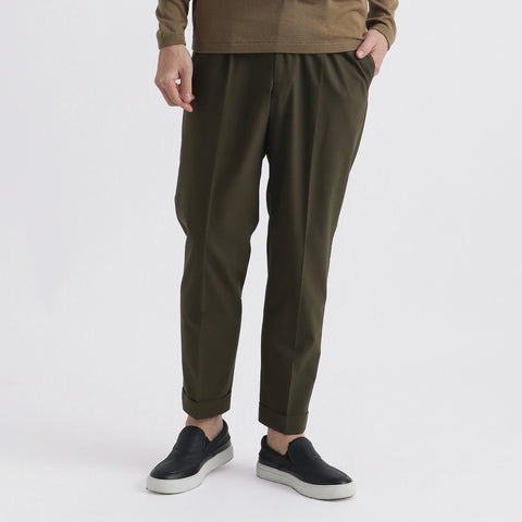 High Twist Cotton Panama Easy Trousers Color: Olive