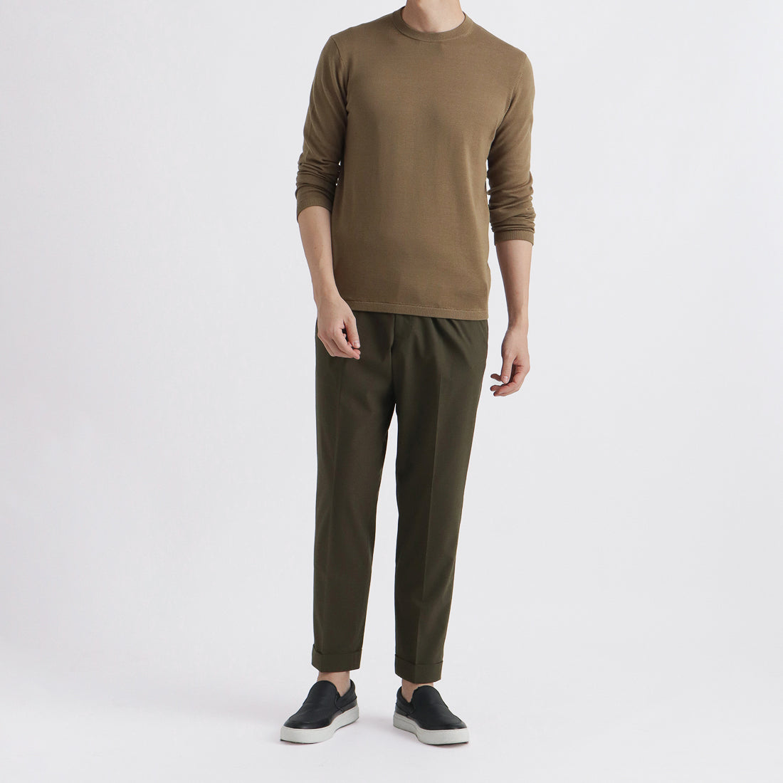 High Twist Cotton Panama Easy Trousers Color: Olive