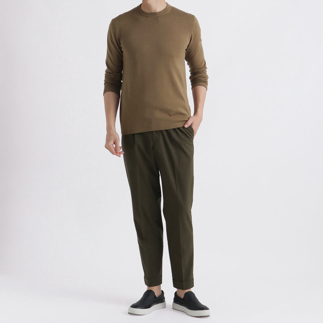 High Twist Cotton Panama Easy Trousers Color: Olive