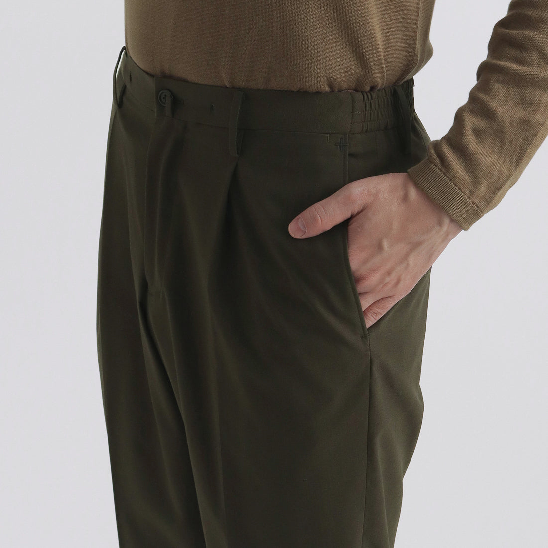 High Twist Cotton Panama Easy Trousers Color: Olive