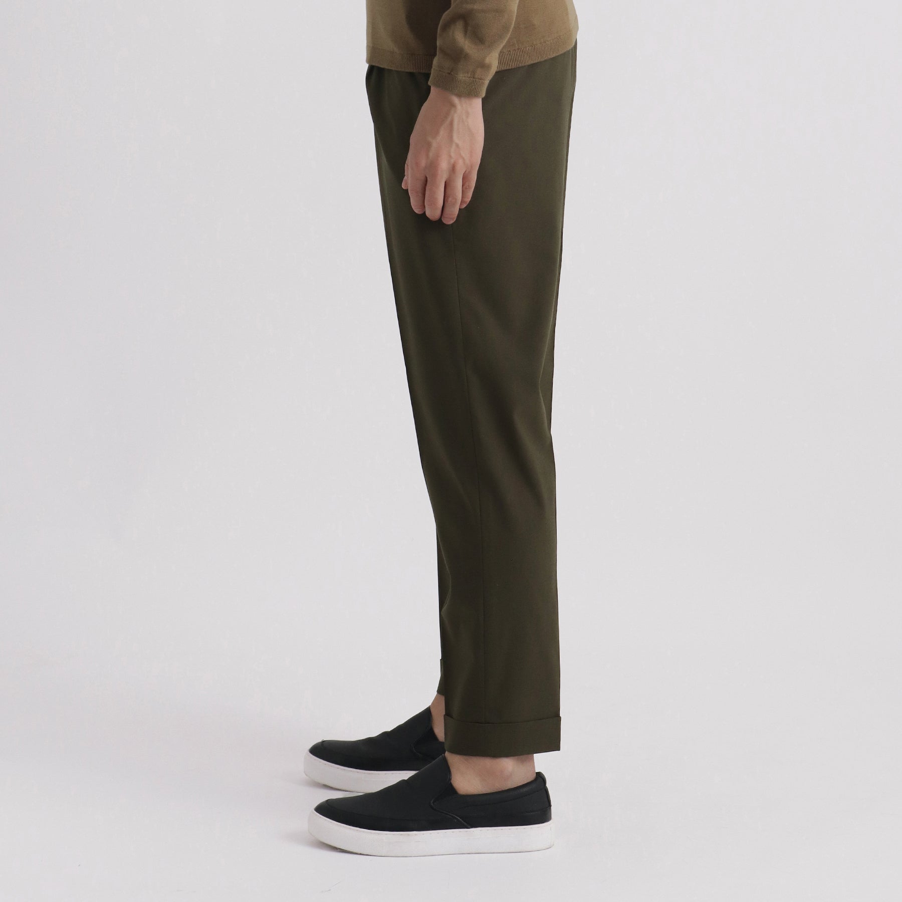 High Twist Cotton Panama Easy Trousers Color: Olive