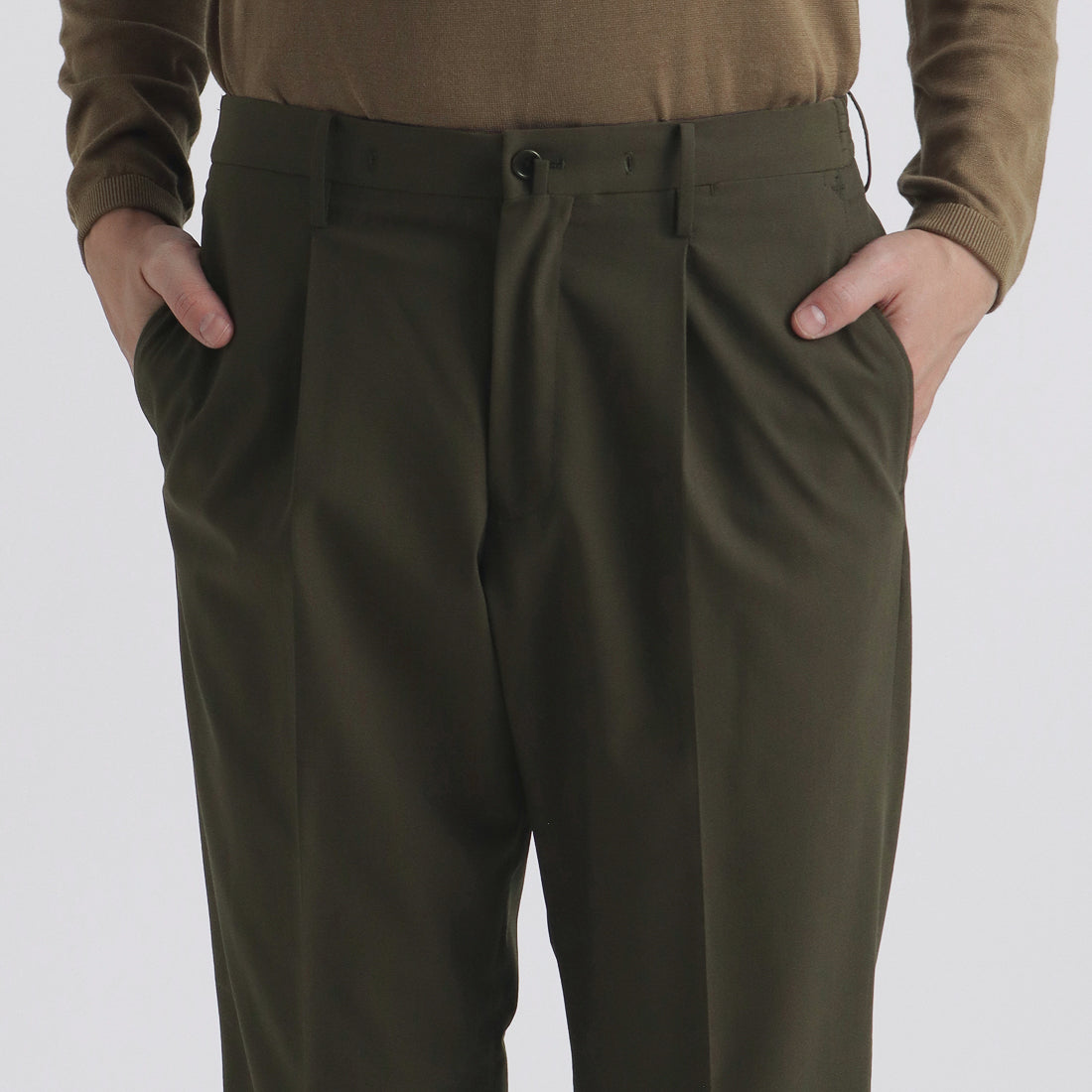 High Twist Cotton Panama Easy Trousers Color: Olive