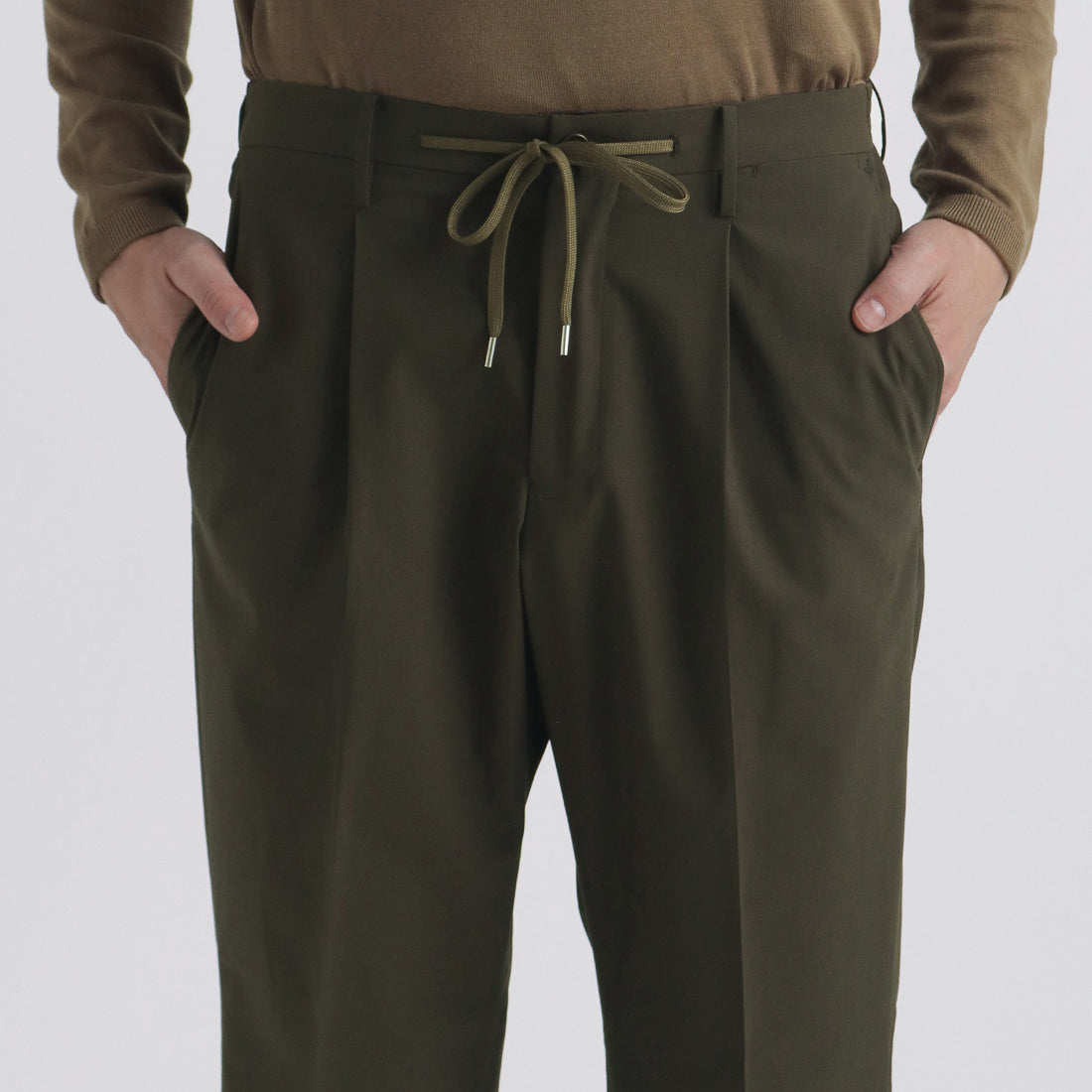 High Twist Cotton Panama Easy Trousers Color: Olive