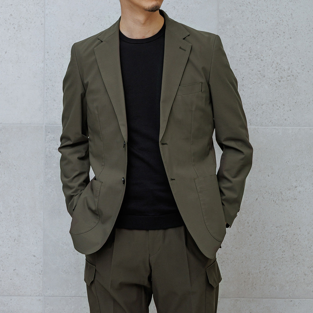 High Twist Cotton Panama Tailored Jacket Color: Olive