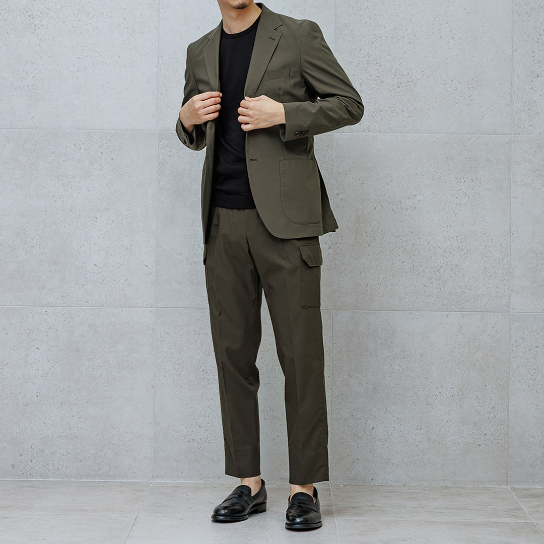 High Twist Cotton Panama Tailored Jacket Color: Olive