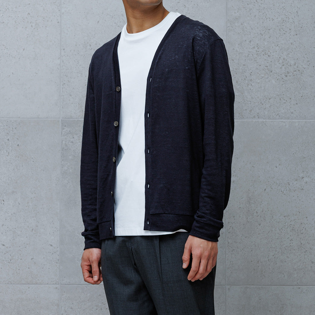 Linen Jersey Cardigan Color: Navy