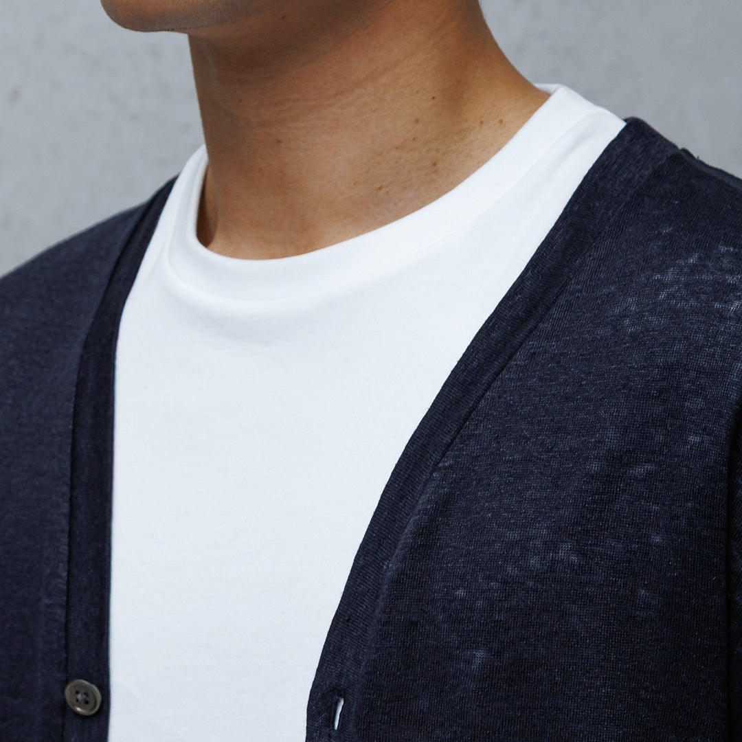 Linen Jersey Cardigan Color: Navy