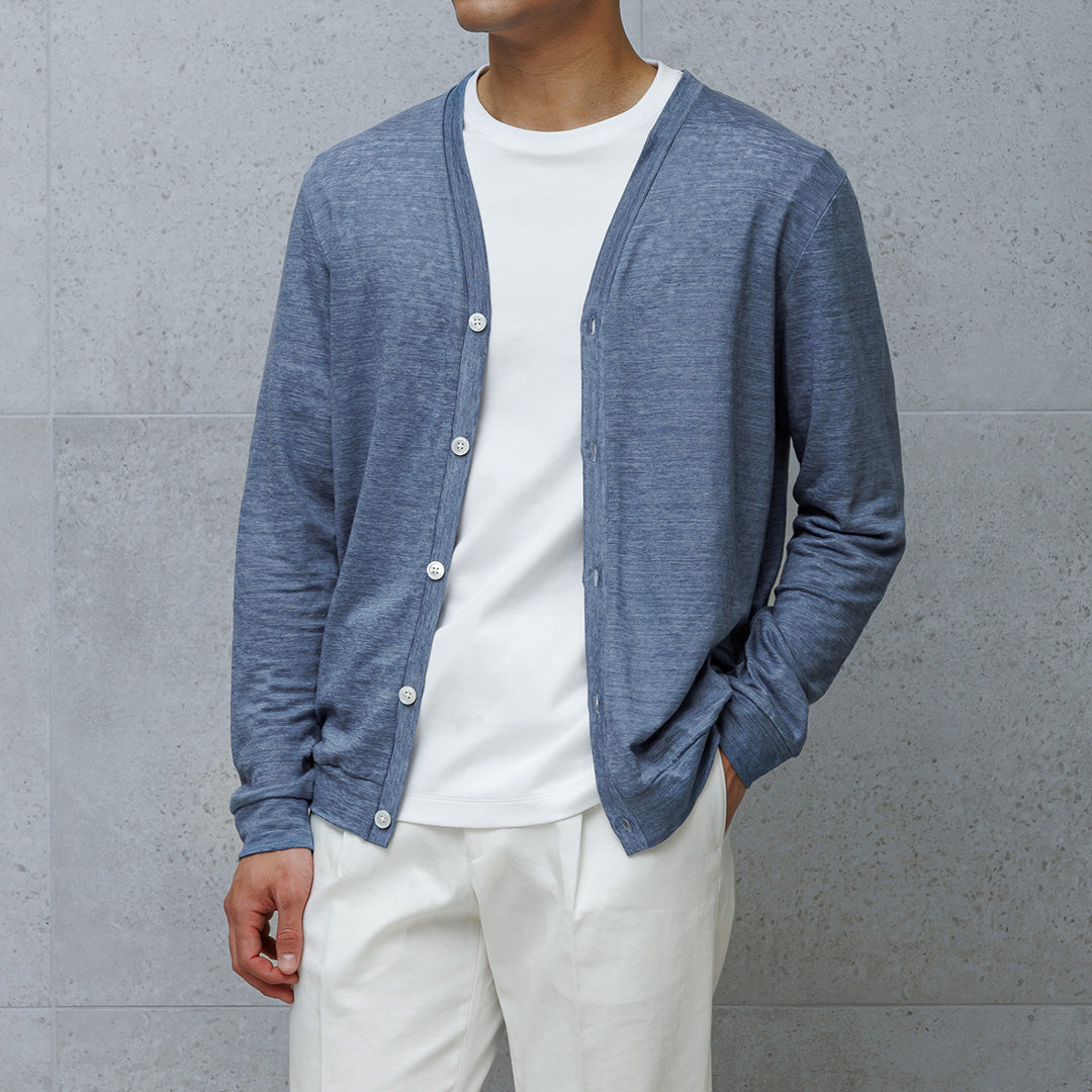 Linen Jersey Cardigan Color: Slate Blue
