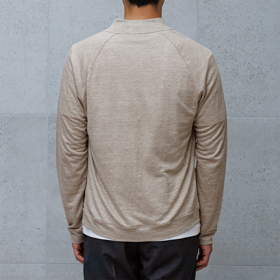 Linen Jersey Stand Collar Zip Up  Color: Natural