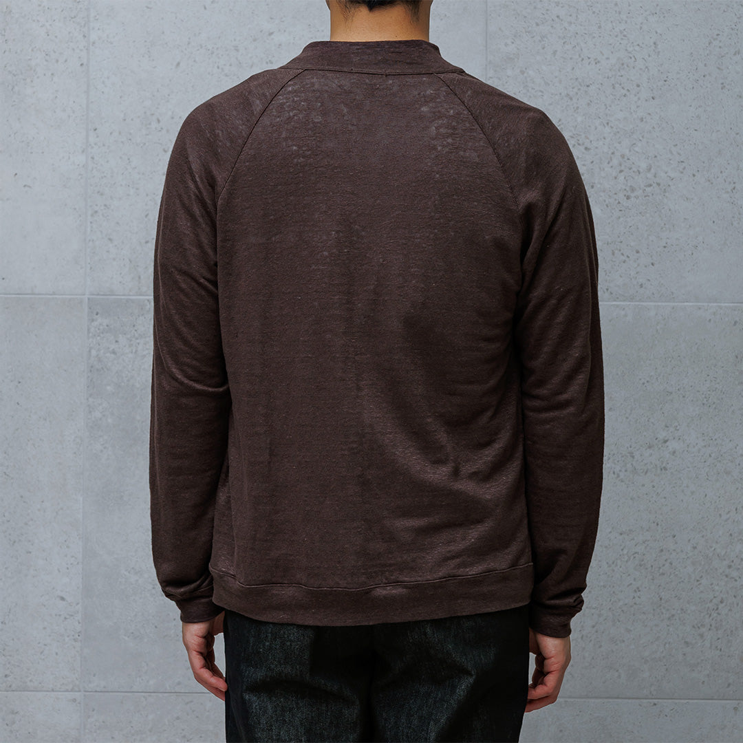 Linen Jersey Stand Collar Zip Up  Color: Oak
