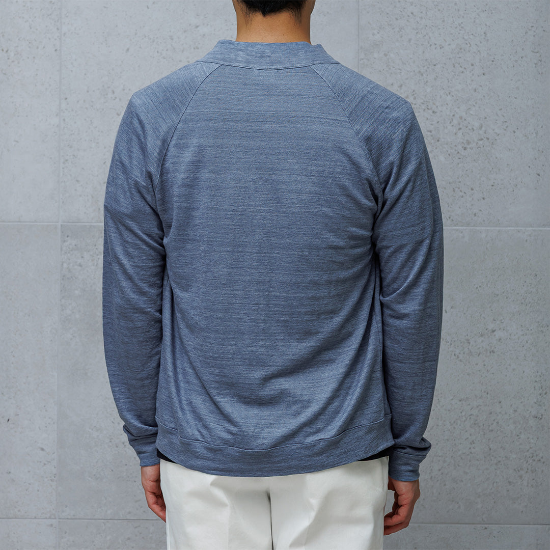 Linen Jersey Stand Collar Zip Up  Color: Slate Blue