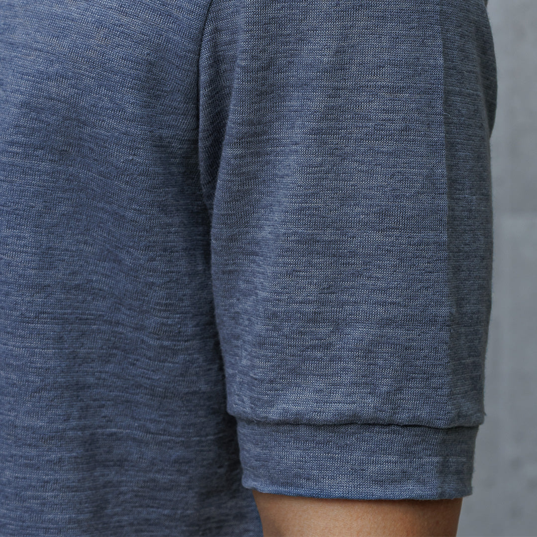 Linen Jersey Tailored Ribbed Hem T-shirt Color: Slate Blue