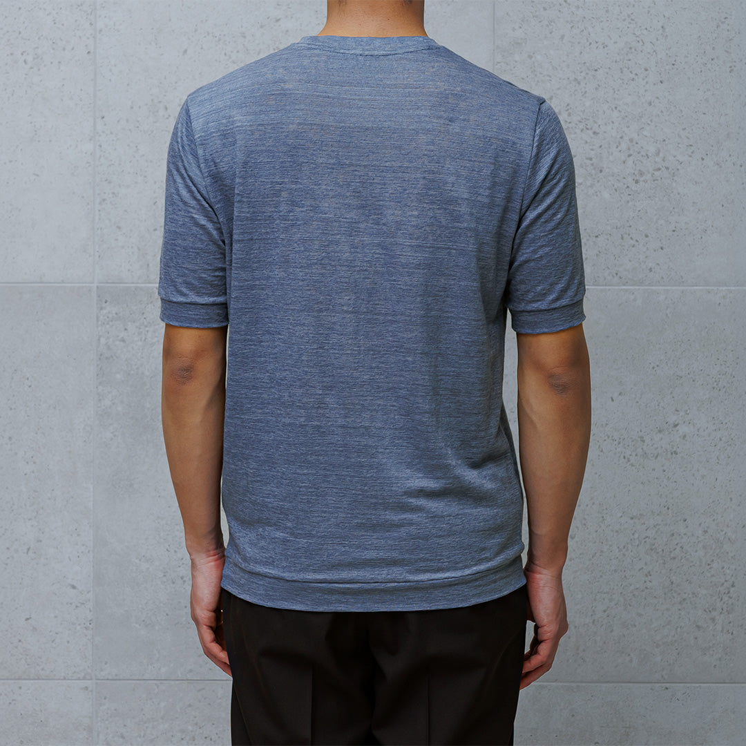 Linen Jersey Tailored Ribbed Hem T-shirt Color: Slate Blue
