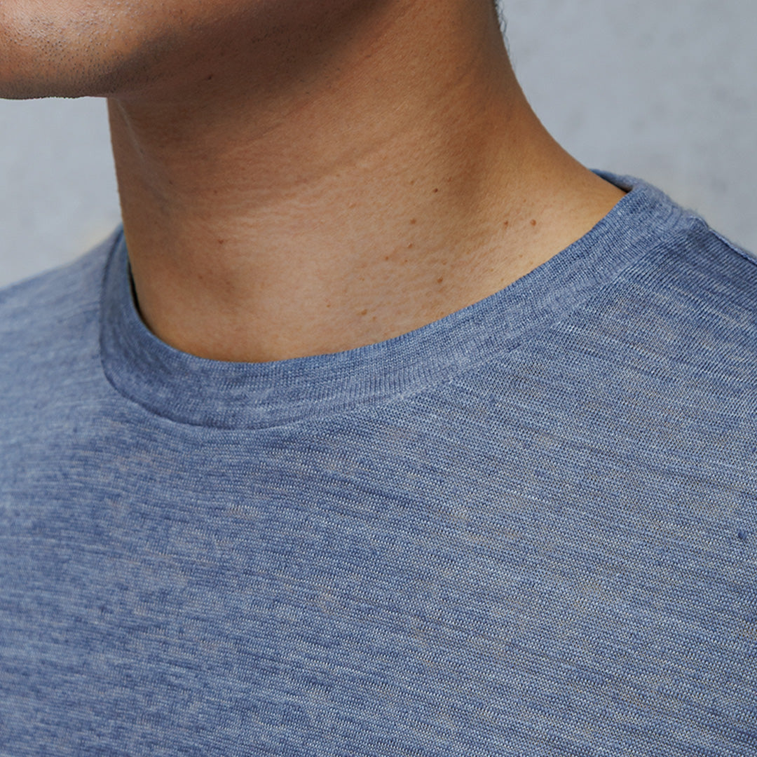 Linen Jersey Tailored Ribbed Hem T-shirt Color: Slate Blue